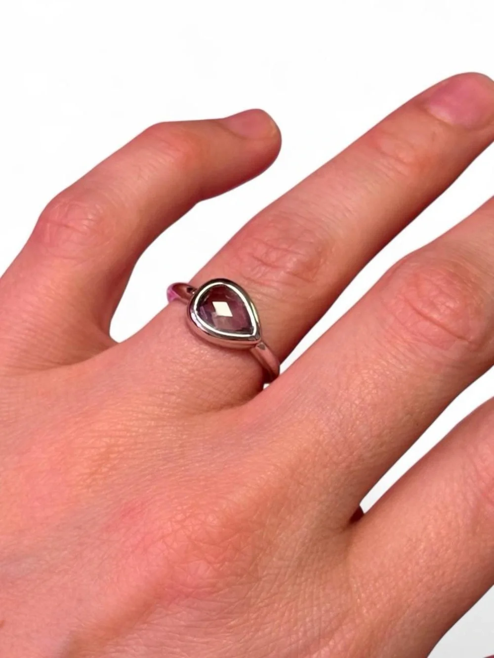 Silver Tone Teardrop Crystal glass Ring